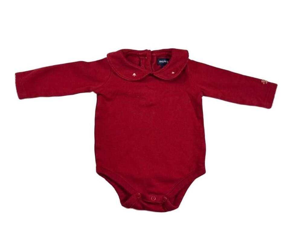 Ralph Lauren Bodysuit Size 3-6M Red Peter Pan Collar